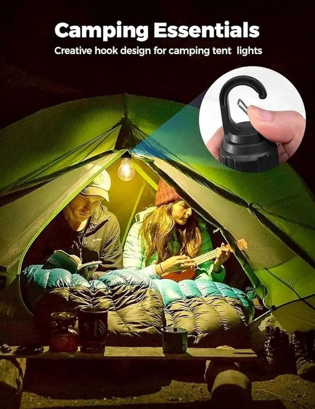 Rechargeable Edison Camping Lights Black ABS Weather Resistant