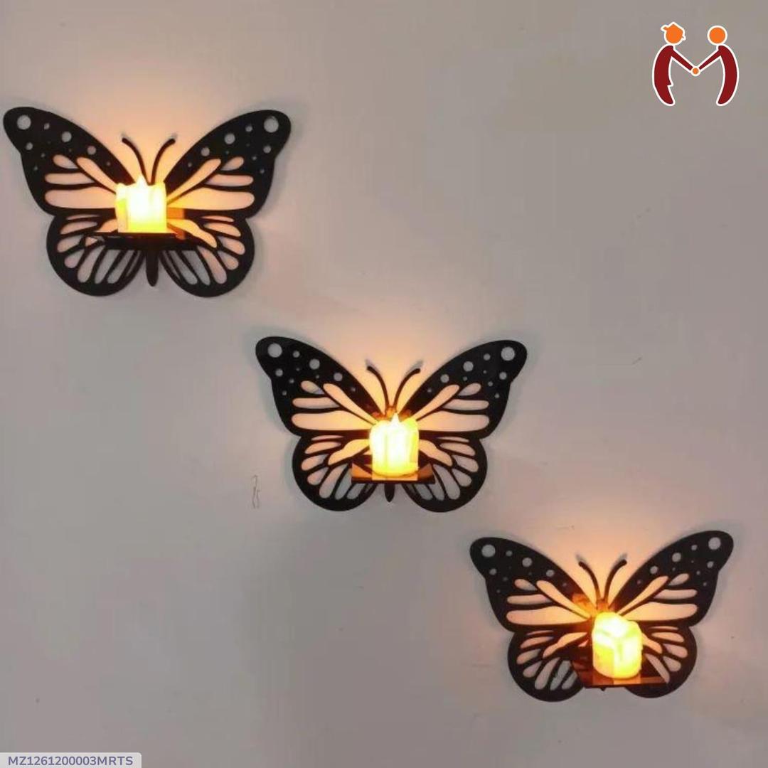 Butterfly Wall Shelves Set of 3 Black MDF Decorative Lighting