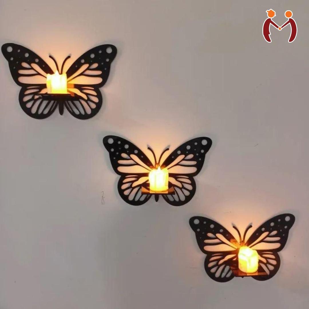 Butterfly Wall Shelves Set of 3 Black MDF Decorative Lighting