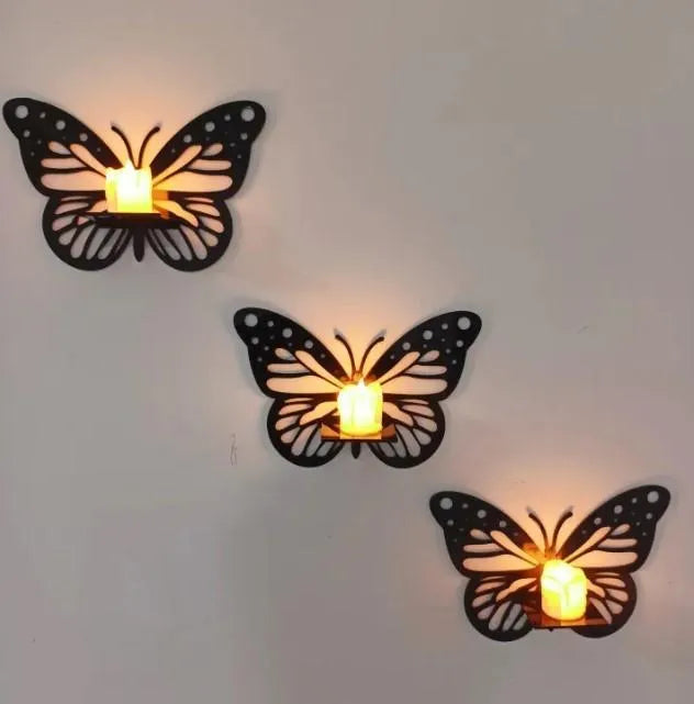 Butterfly Wall Shelves Set of 3 Black MDF Decorative Lighting