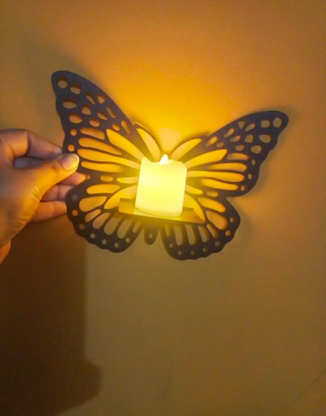 Butterfly Wall Shelves Set of 3 Black MDF Decorative Lighting