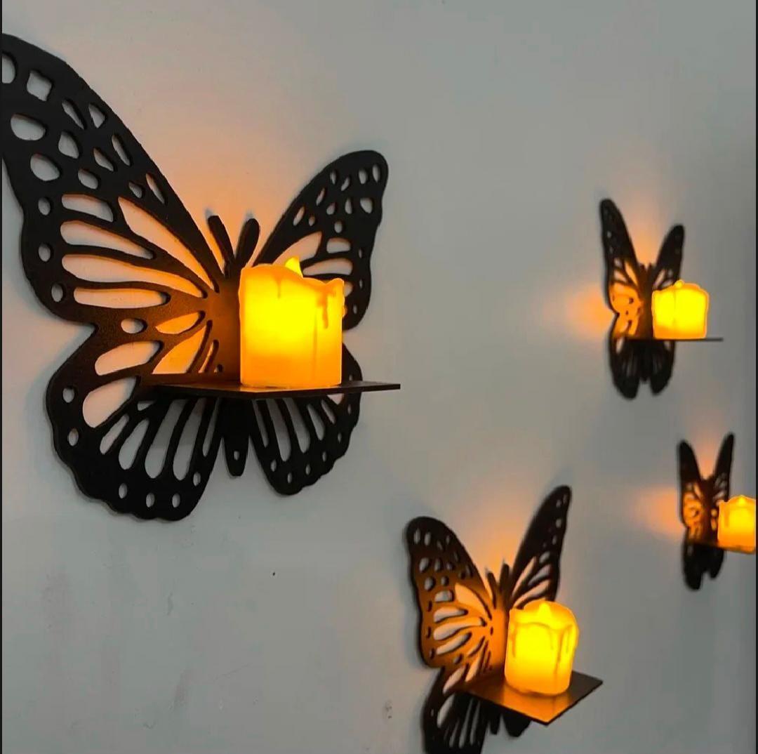 Butterfly Wall Shelves Set of 3 Black MDF Decorative Lighting