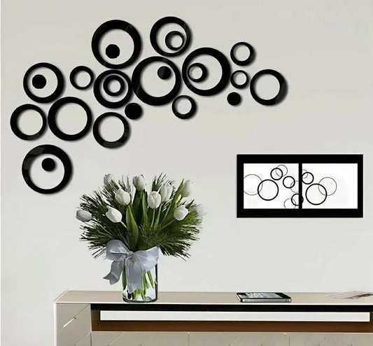 Black Abstract Circle Wall Art Set 24 Pcs Modern Decor