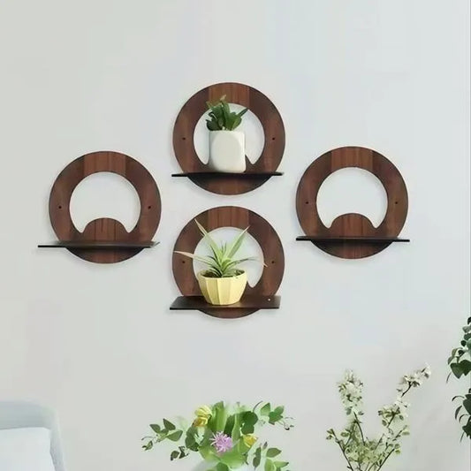 Modern Wooden Wall Shelves Set of 4 Brown 8x8