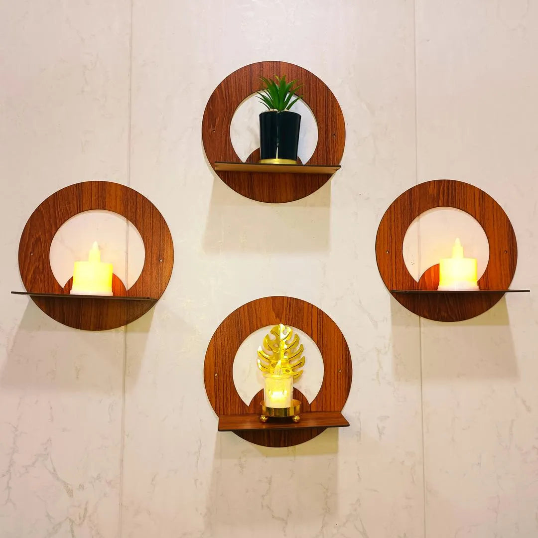 Modern Wooden Wall Shelves Set of 4 Brown 8x8