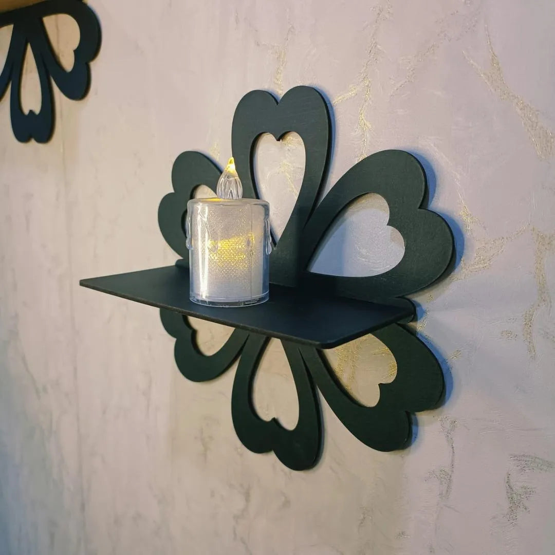 Set of 4 Black Flower Wall Shelves for Home Decor