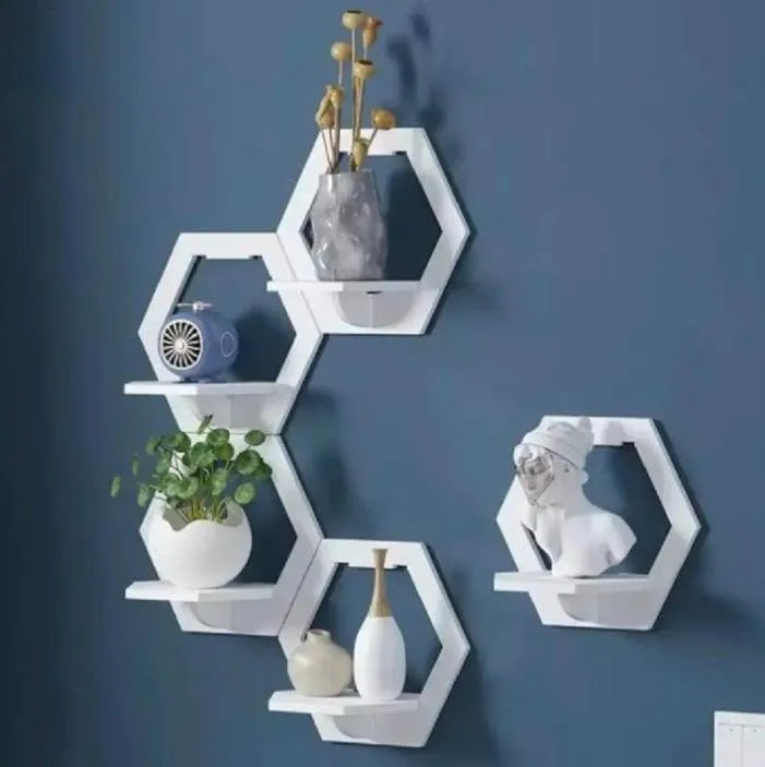 Modern Hexagon Wall Shelves White Floating Decor