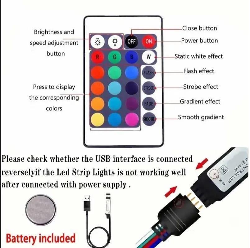 5050 RGB LED Strip Light 16.4FT Remote Control