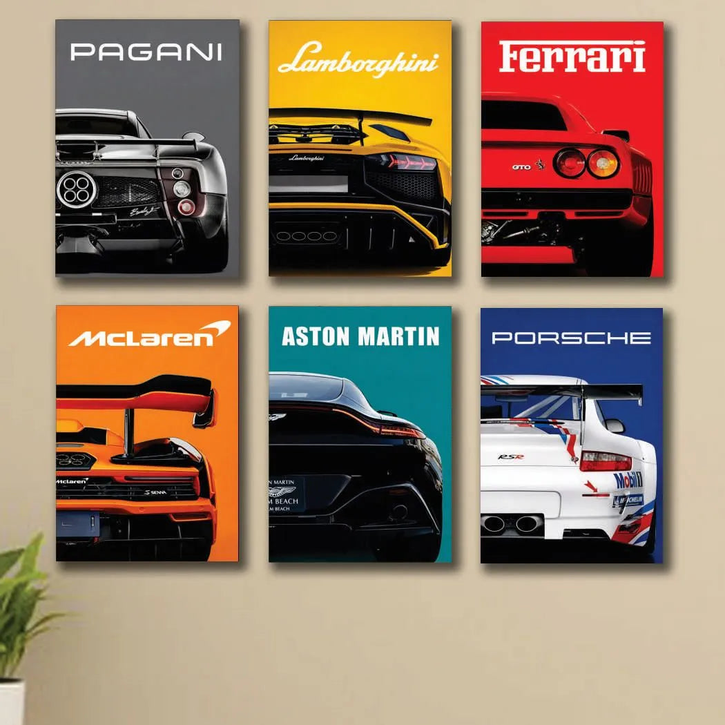 6 Pcs Multicolor Car Wall Art 8x11 Inch